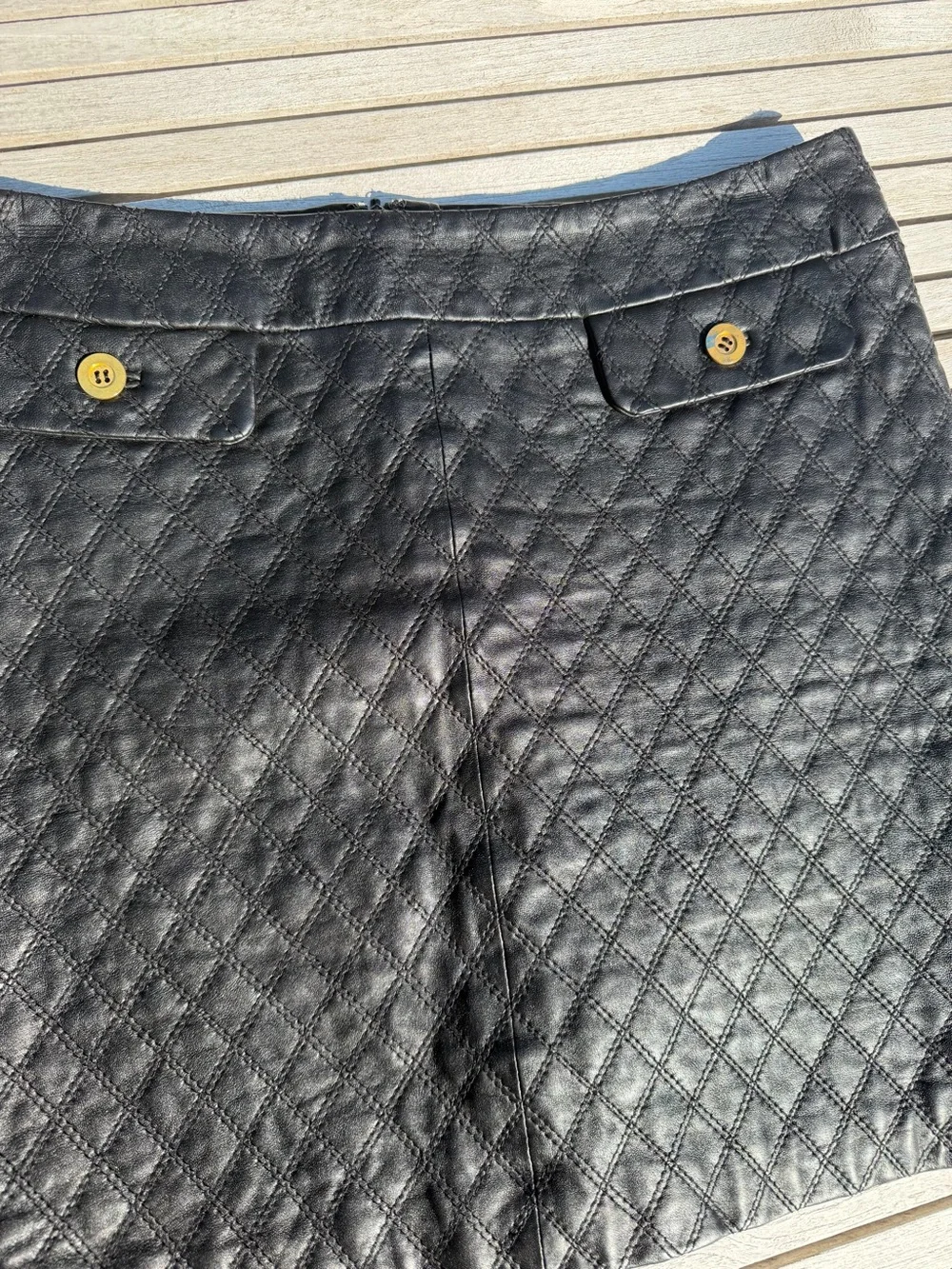 Black Quilted Mini Skirt with Decorative Button Pockets